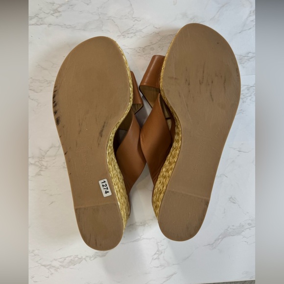 Platform Wedge Nappa Leather Upper Crisscross Raffia Heel Cognac Size‎ 8.5 - Picture 9 of 11